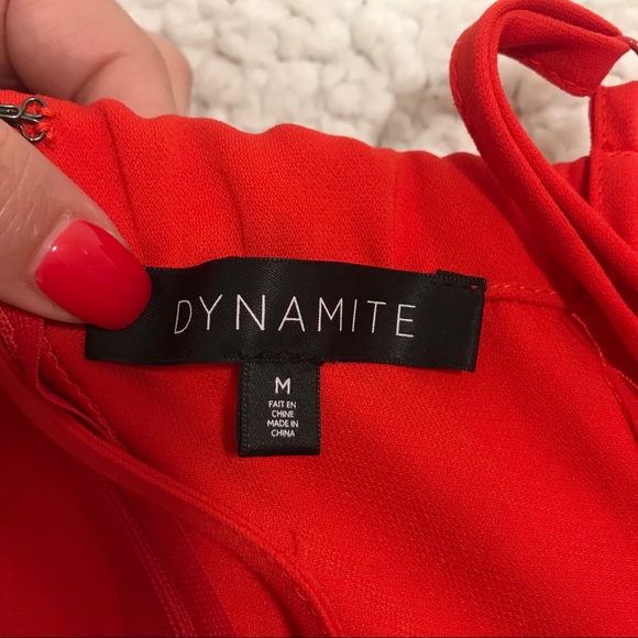 Dynamite Red A-line Dress With Neck Detail - Picture 3 of 3